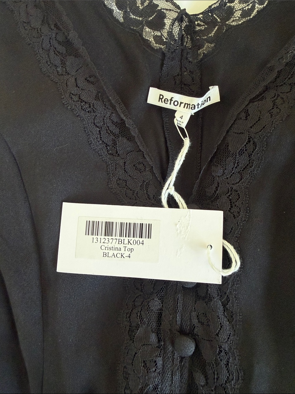 Reformation Cristina black lace top NWT - Picture 2 of 3